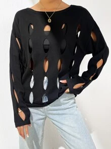 SHEIN Essnce Áo len hở vai thời trang thu đông - màu đen - Xem 6
