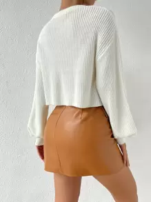 SHEIN Essnce V Neck Drop Shoulder Sweater - Beige - View 2