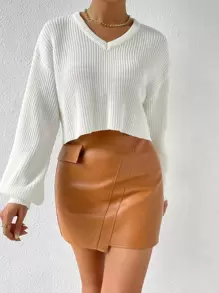 SHEIN Essnce V Neck Drop Shoulder Sweater - Beige - View 6