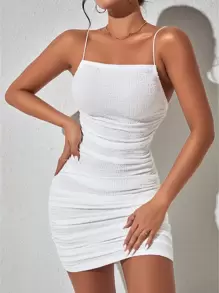 SHEIN PETITE Đầm Xù màu trơn Gợi cảm - trắng - Xem 3