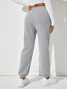 SHEIN PETITE Slant Pocket Elastic Waist Joggers - Light Grey - View 2