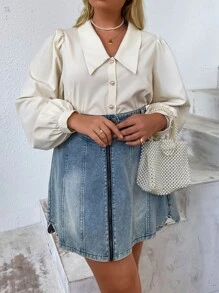 SHEIN Privé Camisa de manga obispo - Beis - Ver 1