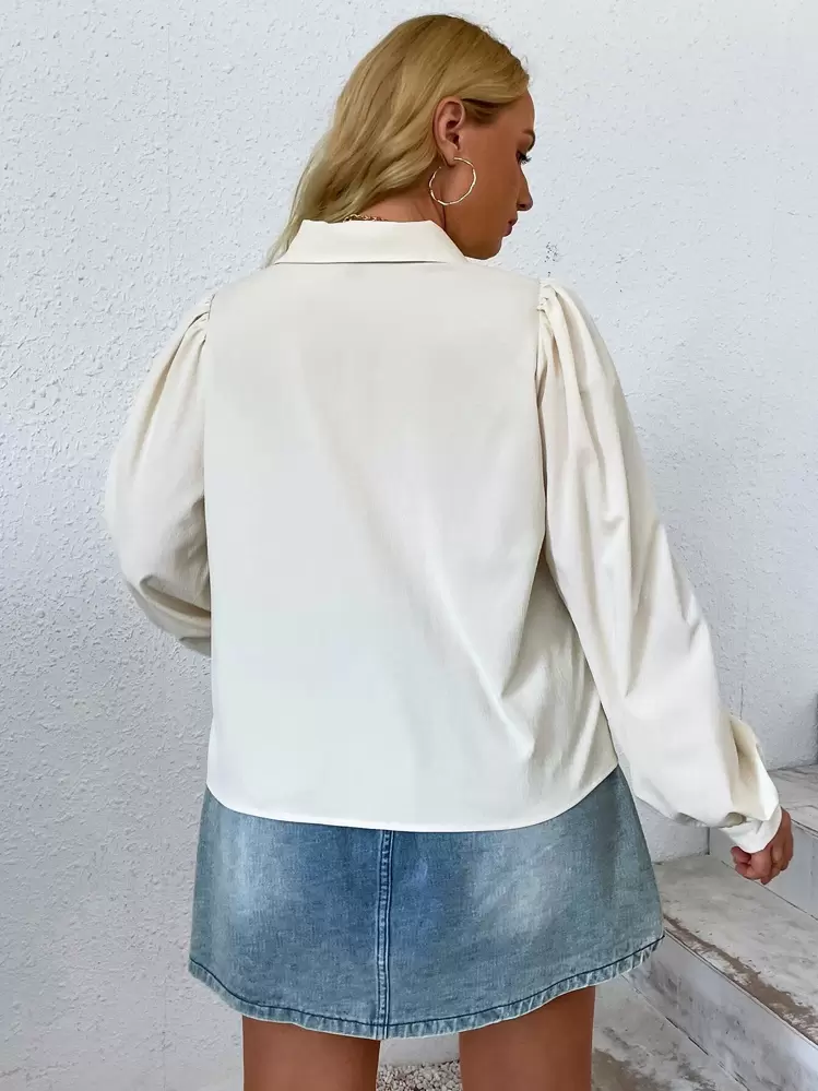 SHEIN Privé Camisa de manga obispo - Beis - Añade 2