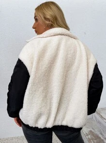 SHEIN EZwear Plus Two Tone Drop Shoulder Flannel Jacket - Black and White - View 2