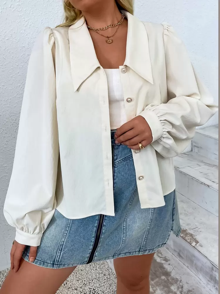 SHEIN Privé Camisa de manga obispo - Beis - Añade 3