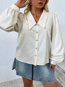 SHEIN Privé Camisa de manga obispo - Beis - Ver 4