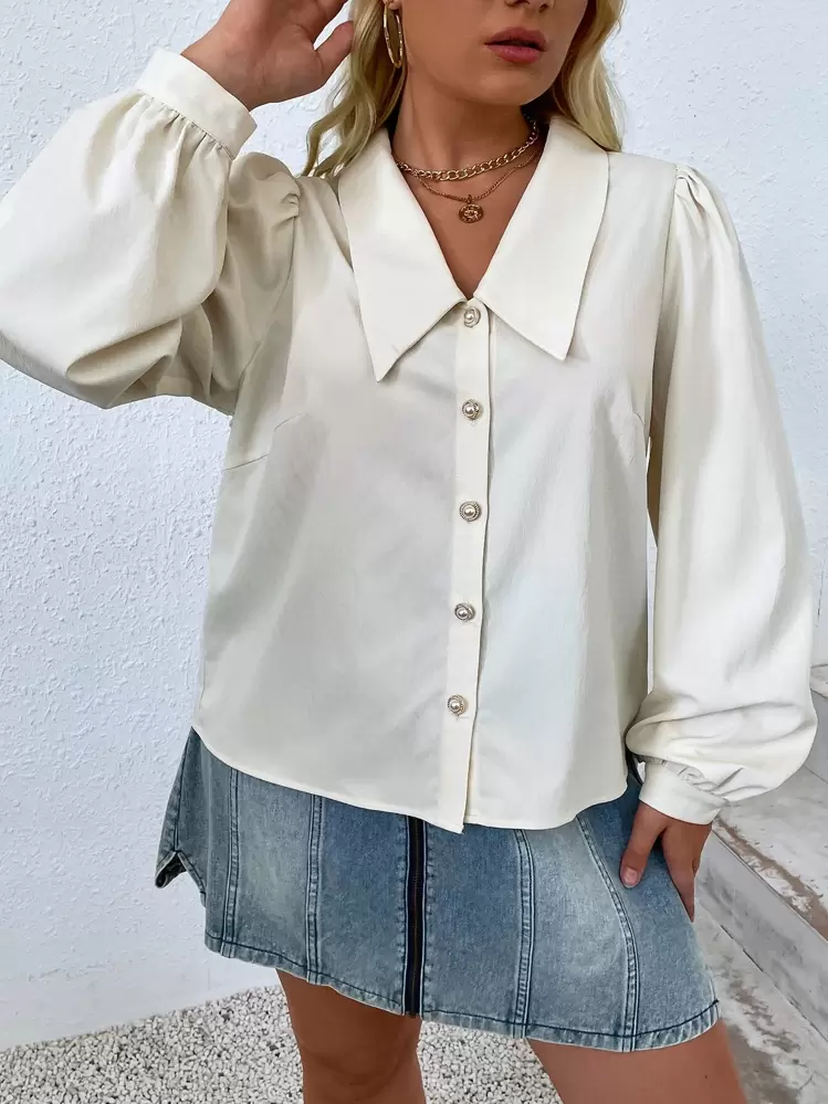 SHEIN Privé Camisa de manga obispo - Beis - Añade 4