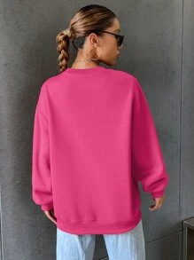 SHEIN Unity 字母圖案落肩袖運動衫 - 粉色 - 查看 2