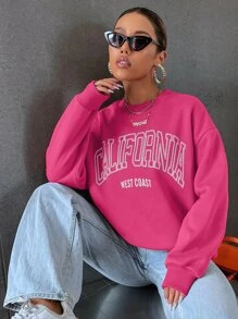 SHEIN Unity 字母圖案落肩袖運動衫 - 粉色 - 查看 3