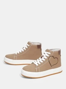 Heart Pattern High Top Lace-up Front Canvas Shoes - Khaki - View 3
