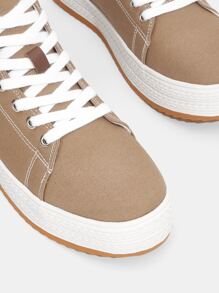 Heart Pattern High Top Lace-up Front Canvas Shoes - Khaki - View 4
