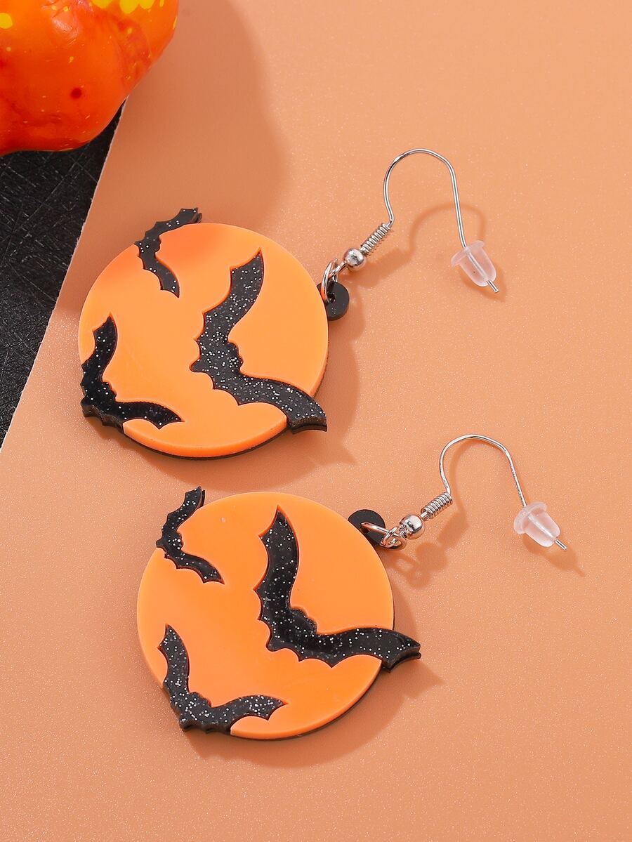 Halloween Bat Drop Earrings - Multicolor - View 1