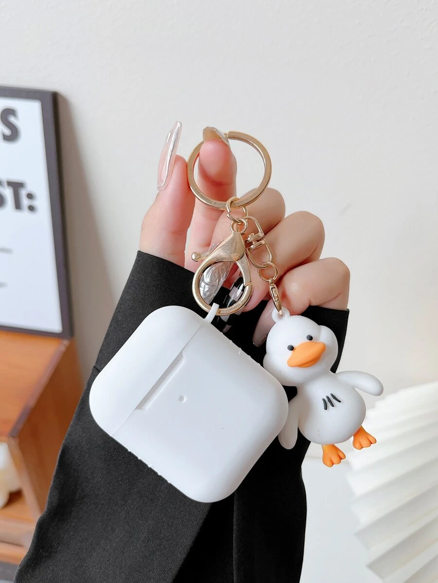 Vỏ trang trí mặt dây chuyền hình vịt hoạt hình dễ thương Tương thích với Airpods - trắng - Xem 1