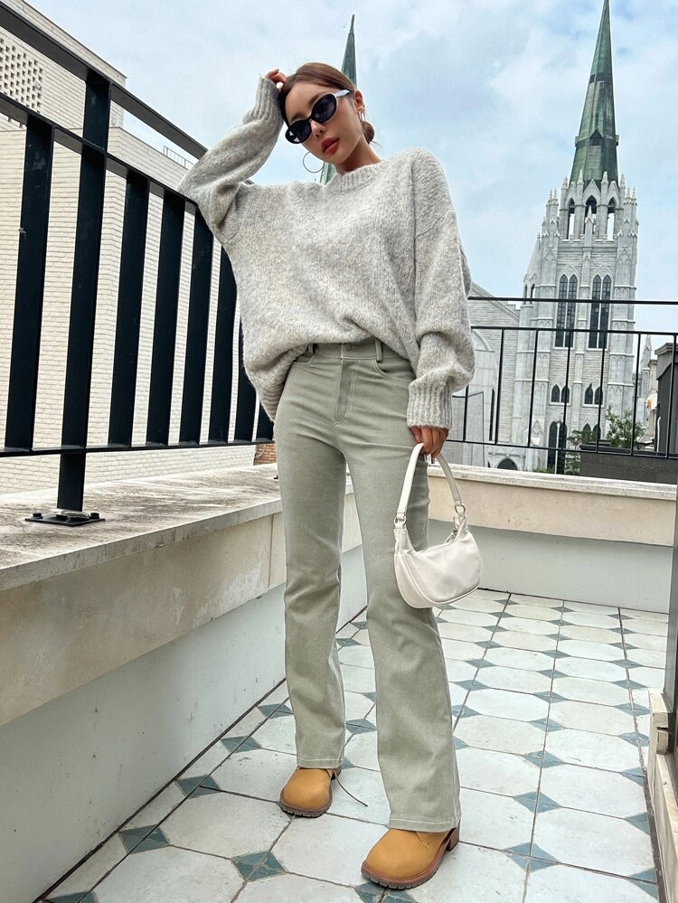 Marled Knit Drop Shoulder Sweater,Long Sleeve Tops,Fall Women Clothes