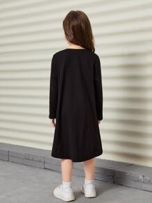 SHEIN Đầm bé gái Cao thấp Hoạt hình Giải trí - màu đen - Xem 2