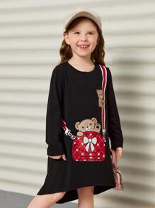 SHEIN Đầm bé gái Cao thấp Hoạt hình Giải trí - màu đen - Xem 5