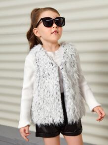 SHEIN 小女童毛茸茸外套馬甲 - 淺灰色 - 查看 3