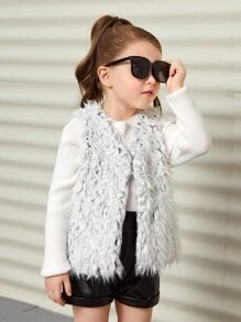 SHEIN 小女童毛茸茸外套馬甲 - 淺灰色 - 查看 4