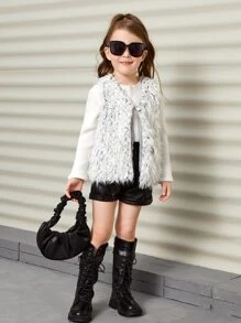 SHEIN 小女童毛茸茸外套馬甲 - 淺灰色 - 查看 5