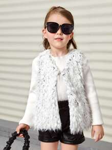 SHEIN 小女童毛茸茸外套馬甲 - 淺灰色 - 查看 6