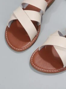 Elegant Beige Sandals For Women, Criss Cross Strap Slide Sandals - Beige - View 6