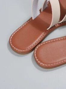 Elegant Beige Sandals For Women, Criss Cross Strap Slide Sandals - Beige - View 7