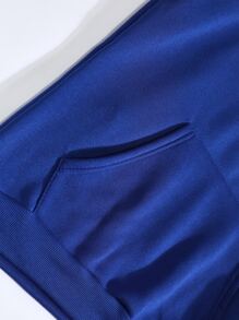 SHEIN EZwear 字母圖案加絨內裏袋鼠口袋連帽衫