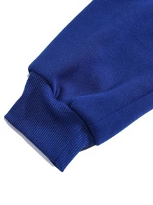 SHEIN EZwear 字母圖案加絨內裏袋鼠口袋連帽衫