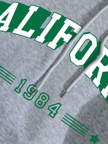 SHEIN EZwear Letter Graphic Kangaroo Pocket Drawstring Thermal Hoodie - Grey - View 8