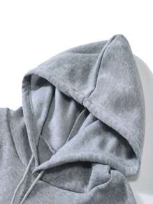 INAWLY Letter Graphic Kangaroo Pocket Drawstring Thermal Hoodie - Grey - View 3