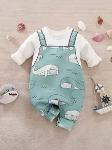 Yierying Baby Boy Whale Print Jumpsuit - Mint Green - View 1