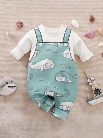 Yierying Baby Boy Whale Print Jumpsuit