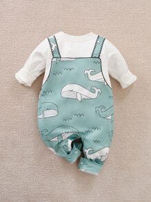 Yierying Baby Boy Whale Print Jumpsuit - Mint Green - View 2
