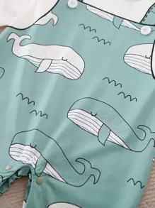 Yierying Baby Boy Whale Print Jumpsuit - Mint Green - View 3