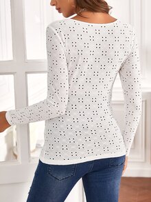 SHEIN 孕婦蕾絲邊網眼刺繡T恤 - 白色 - 查看 2