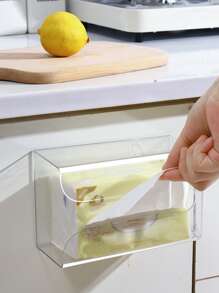 1pc Wall Mounted Plastic Tissue Storage Box,Minimalist Clear Square Multifunctional Toilet Paper Holder For Bathroom - Clear - View 2