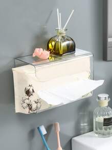 1pc Wall Mounted Plastic Tissue Storage Box,Minimalist Clear Square Multifunctional Toilet Paper Holder For Bathroom - Clear - View 6