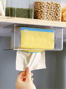 1pc Wall Mounted Plastic Tissue Storage Box,Minimalist Clear Square Multifunctional Toilet Paper Holder For Bathroom - Clear - View 4