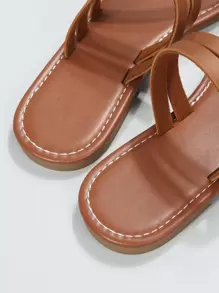 Sandalias de correa fresco al aire libre para mujer, sandalias planas liso con múltiples correas - Óxido marrón - Ver 5