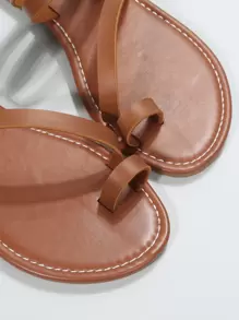 Sandalias de correa fresco al aire libre para mujer, sandalias planas liso con múltiples correas - Óxido marrón - Ver 6