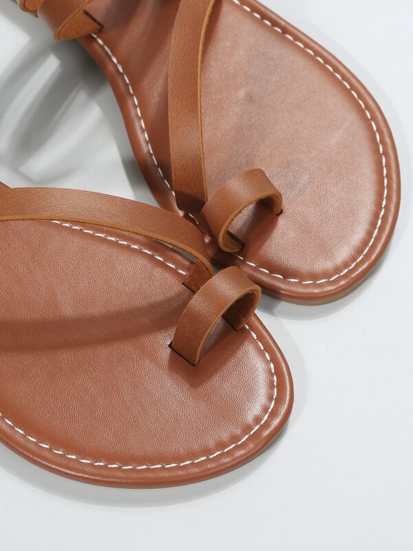 Fashion Brown Thong Sandals For Women, Toe Ring Design Thin Strap
