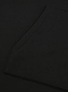 INAWLY Solid Kangaroo Pocket Thermal Lined Drawstring Hoodie Dress - Black - View 5