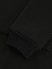 INAWLY Solid Kangaroo Pocket Thermal Lined Drawstring Hoodie Dress - Black - View 6