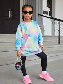 SHEIN Áo nỉ bé gái Túi Hoạt hình Cà vạt nhuộm Giải trí - Nhiều màu - Xem 2