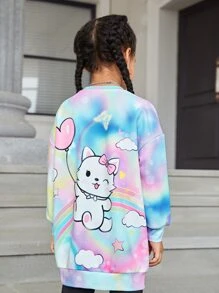 SHEIN Áo nỉ bé gái Túi Hoạt hình Cà vạt nhuộm Giải trí - Nhiều màu - Xem 1