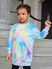 SHEIN Áo nỉ bé gái Túi Hoạt hình Cà vạt nhuộm Giải trí - Nhiều màu - Xem 3