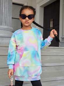 SHEIN Áo nỉ bé gái Túi Hoạt hình Cà vạt nhuộm Giải trí - Nhiều màu - Xem 5