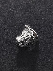 Men Lion Head Design Ring - Silver - View 3