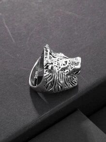 Men Lion Head Design Ring - Silver - View 4