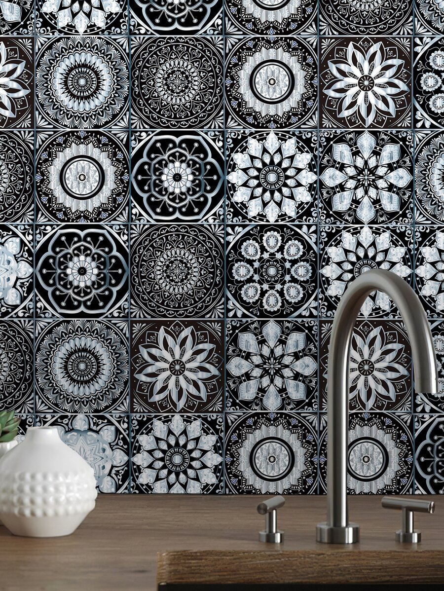 10入組曼陀羅圖案廚房貼紙 - 彩色 - 查看 1